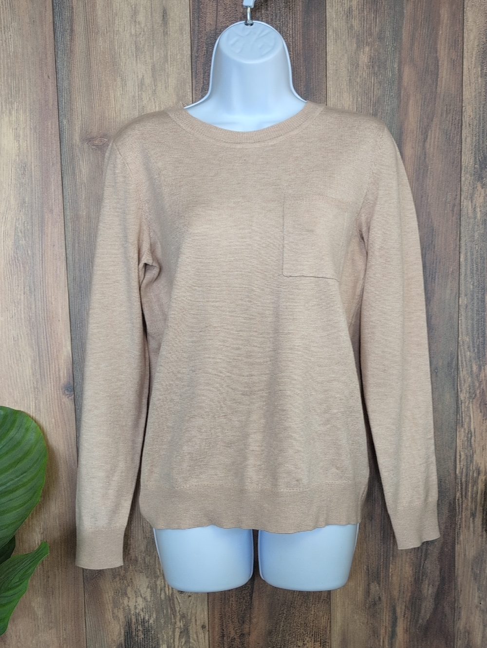 Ofeefan Women's Scoop Neck Pocket Camel Tan Sweater S Q230
